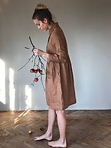 Šaty - Dámske ľanové košeľové šaty MARGOT - dlhý rukáv - 9969620_