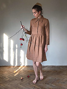 Šaty - Dámske ľanové košeľové šaty MARGOT - dlhý rukáv - 9969619_