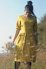 Šaty - Lněné šaty Žluté  (XL) - 9970374_
