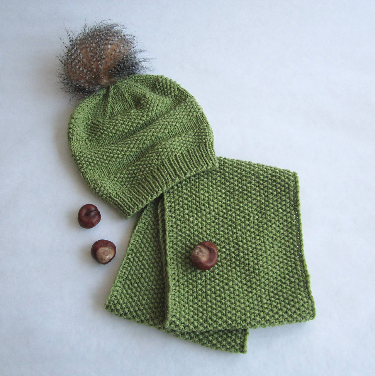 Detský set olivový - merino extra fine