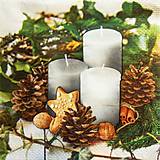 S1303 - Servítky - Vianoce, sviečky, orechy, ihličie, imelo
