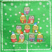 Papier - S1301 - Servítky - Vianoce, sova, owl, stromček, vločky - 9976272_