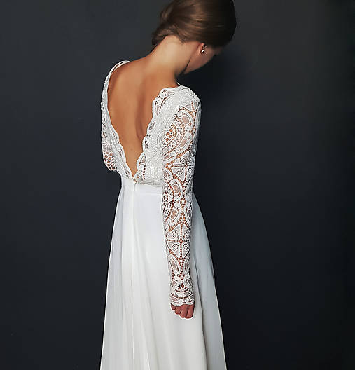  - Svadobné šaty s dlhým rukávom so sukňou do A - 9979193_