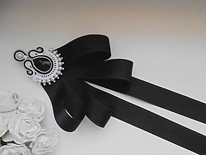 Brošne - Soutache brošňa Esther pod golier - čiernobiela - 9984267_