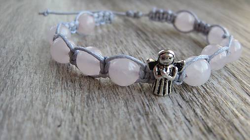 Náramky - Shamballa náramok s minerálmi (anjel + ruženín, č. 2398) - 9987445_