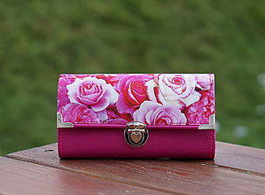 Peňaženky - Peněženka Růžová růže, 12 karet, na fotky - 9991843_