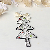 Dekorácie - vianočný stromček s krémovou mašličkou 13cm - 9994008_