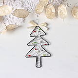 Dekorácie - vianočný stromček s krémovou mašličkou 13cm - 9994009_