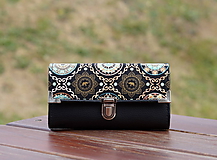 Peňaženky - Peněženka slon a mandala, černá, 18 karet, prostorná - 9995422_