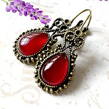 Náušnice - Vintage Red Agate Teardrop with Ornaments Earrings / Bronzové náušnice v tvare slzy s červeným achátom /N0008 - 9998529_