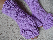 Rukavice - fialové bezprstové rukavice s kvietkom - 9999519_