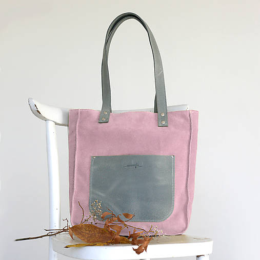 Kožená kabelka Vera (šedo-ružová)