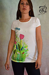 Topy, tričká, tielka - Watercolour lúka - ručne maľované tričko  (maľovaný bok -M) - 10001987_