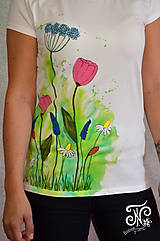 Topy, tričká, tielka - Watercolour lúka - ručne maľované tričko  (maľovaný bok -M) - 10001992_