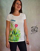 Topy, tričká, tielka - Watercolour lúka - ručne maľované tričko  (maľovaný bok -M) - 10001996_