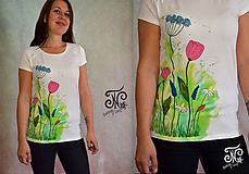 Topy, tričká, tielka - Watercolour lúka - ručne maľované tričko  (maľovaný bok -M) - 10001997_
