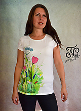Topy, tričká, tielka - Watercolour lúka - ručne maľované tričko  (maľovaný bok -M) - 10001999_