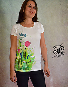 Topy, tričká, tielka - Watercolour lúka - ručne maľované tričko - 10001996_