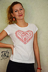 Topy, tričká, tielka - Ľudové srdiečko ♥ -maľované tričko - 10005432_