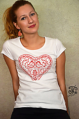 Topy, tričká, tielka - Ľudové srdiečko ♥ -maľované tričko - 10005433_