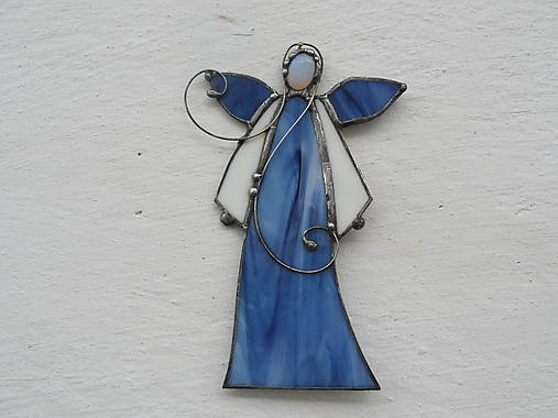 Vitrážový anjelik s opalitom (Modrá)