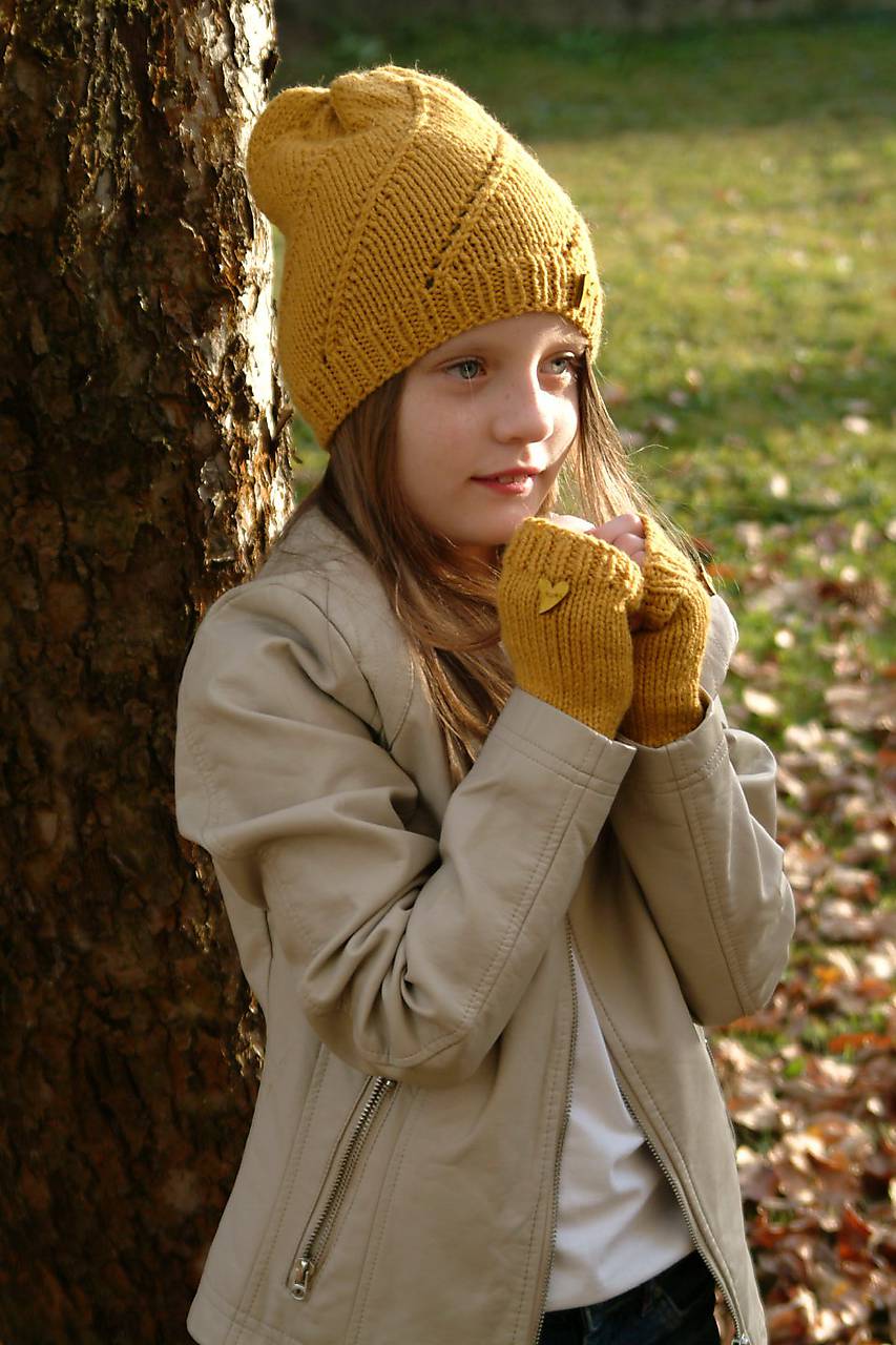 Pletený set s alpakou, horčicový