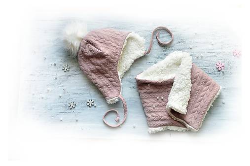 Detské súpravy - Zimný set Vrkoče Old Violet & fleece cream - 10016807_