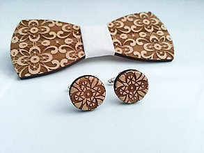 Pánske šperky - Drevený motýlik + manžetové gombíky - 10017427_