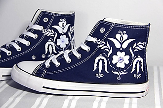 Ponožky, pančuchy, obuv - vysoké tenisky inšpirované modrotlačou - 10021502_