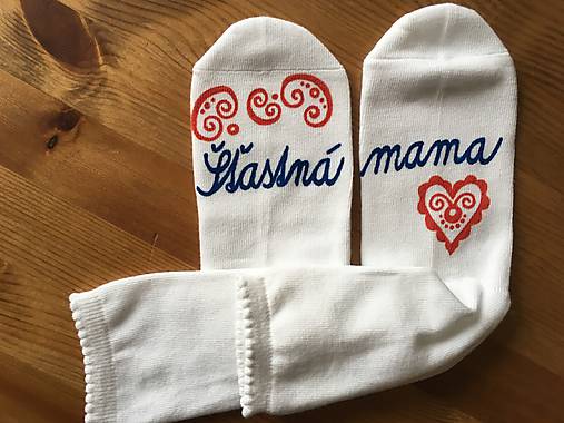 Maľované ponožky pre MAMU (biele s nápisom: "Šťastná mama")