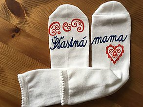 Ponožky, pančuchy, obuv - Maľované ponožky pre MAMU (biele s nápisom: "Šťastná mama") - 10021347_