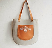  - OLIVIA "Grey Ornament" textilno-kožená kabelka s ručnou maľbou béžová - 10023239_