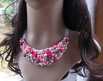 Náhrdelníky - FOR YOU perlový náhrdelník (neon pink and cream roses - náhrdelník č.504) - 10024935_