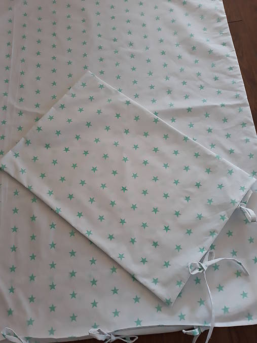 Detský textil - Obliečky do postieľky ... mentolové hviezdy - 10031425_