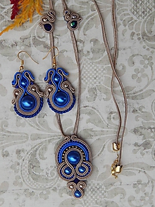 Sady šperkov - Modrá kráľovná (Kráľovská modrá s béžovou a s náušnicami Cappuchino) - 10030265_