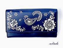 Peňaženky - Kožená peňaženka - modrotlač (Ptáček) - 10033378_
