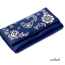 Peňaženky - Kožená peňaženka - modrotlač (Ptáček) - 10033377_