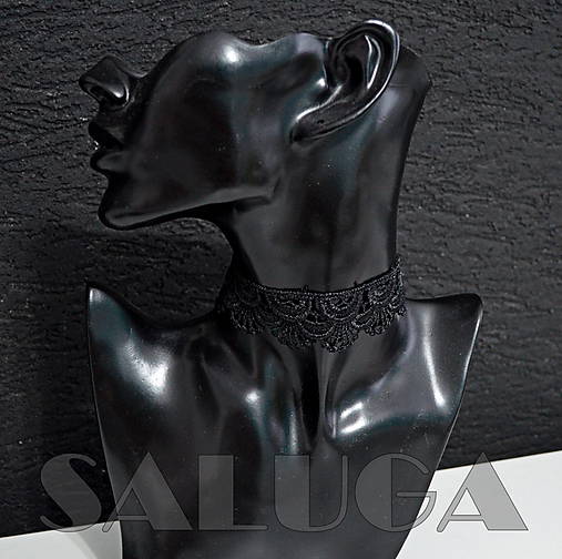 Náhrdelníky - CHOKER náhrdelník - čipkovaný - čierny - krajka - 10034006_