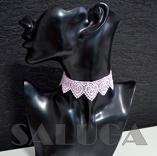 Náhrdelníky - CHOKER náhrdelník - ružový - čipkovaný - srdcia - folk - 10034007_
