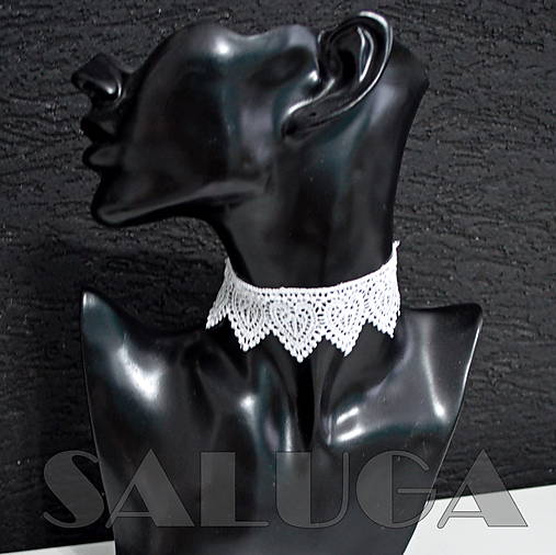 Náhrdelníky - CHOKER náhrdelník - biely - čipkovaný - srdcia - folk - 10034012_