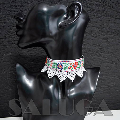 Náhrdelníky - CHOKER - náhrdelník - folklórny - srdcia - biely - 10034024_