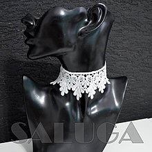 Náhrdelníky - CHOKER náhrdelník - biely - čipkovaný - folk - 10034020_