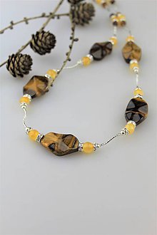 Náhrdelníky - citrínový jadeit a tigrie oko náhrdelník luxusný dlhý - 10036984_