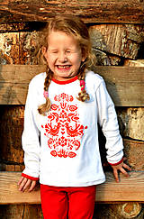 Detské oblečenie - Detské tričko s ľudovým motívom Jablonické vtáča FOLK dlhý rukáv - 10038279_