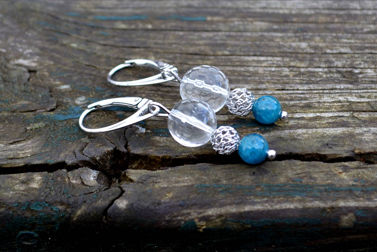 Krištáľ, apatit , Ag 925 náušnice