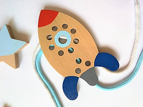 Hračky - Drevená raketa - prevliekacia hračka (modro-červená) - 10041089_