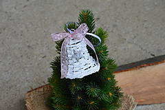 Vianočný zvonček s hviezdičkou na stromček - ružovosivá mašlička