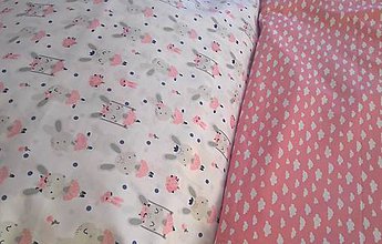 Detský textil - Posteľné obliečky č.2 (z dvoch látok - zajkovia na bielej + obláčiky) - 10051140_