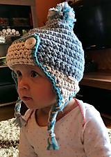 Detské čiapky - čiapka detská hačkovaná s brmbolčekom ..modro biela - 10051656_