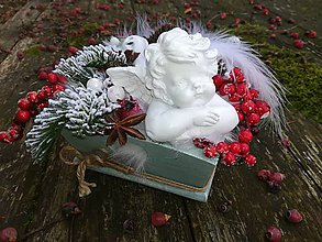 Dekorácie - Bielo mentolový drevený vianočný svietnik - 10054873_